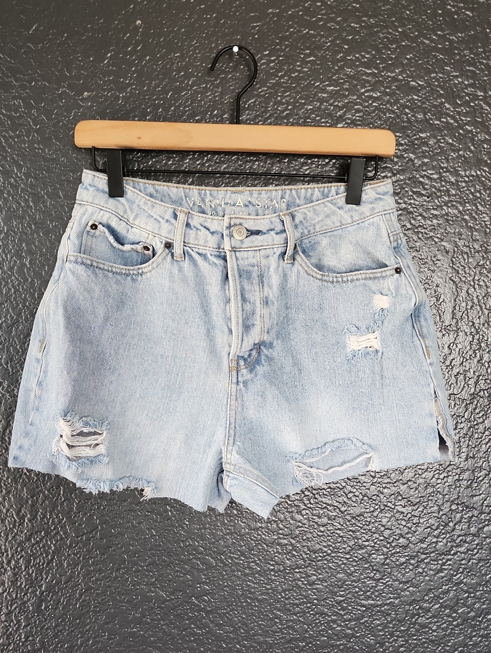 Vanilla Star Light Blue Distressed High-Rise Jean Shorts